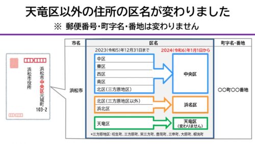 静岡県浜松市2024年1月1日行政区の再編による住所変更区域図他２４５